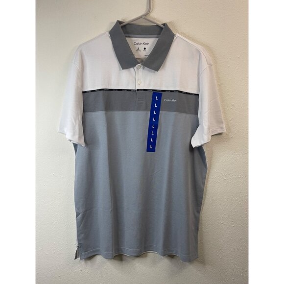 Calvin Klein Mens Polo Shirt Large White & Gray Quick Dry Moisture-Wicking - Picture 3 of 10